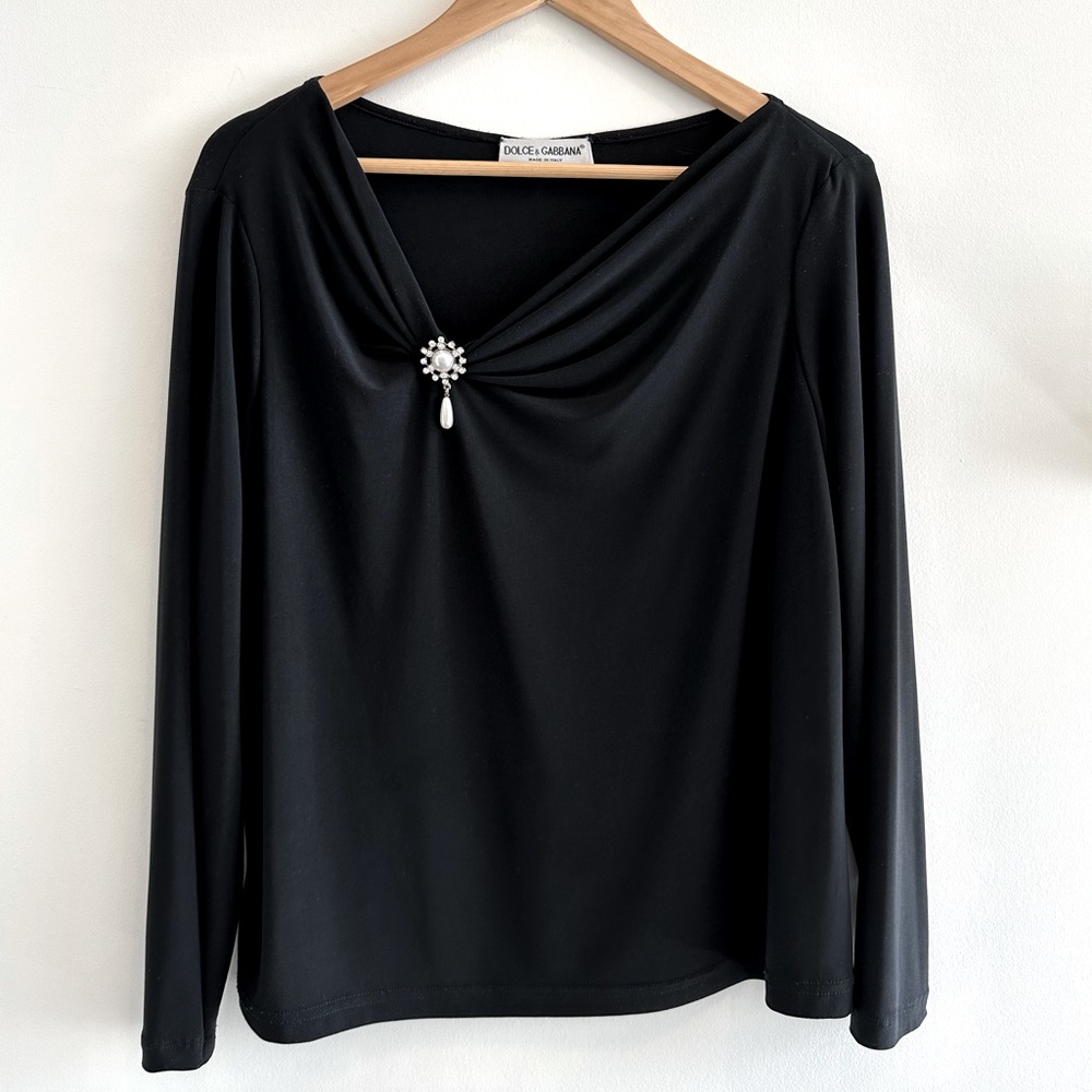 EUC Dolce & Gabbana Top w/ Diamond and Pearl Brooch